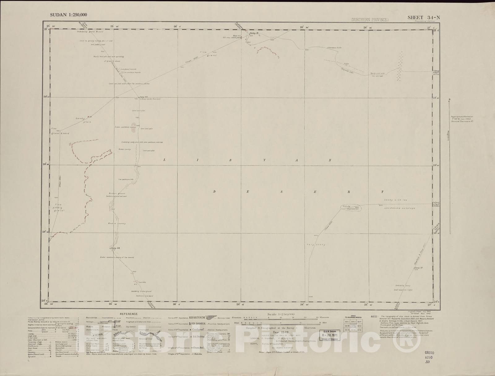 Historic 1909 Map - Sudan 1:250,000 - No Title 34-N Dec 1942 - Anglo-Egyptian Sudan