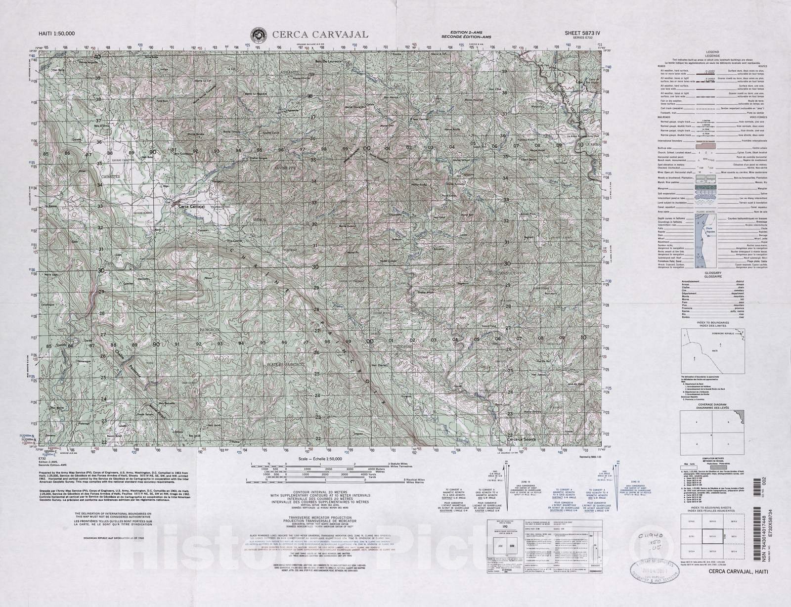 Historic 1948 Map - Haiti 1:50,000. - Cerca Carvajal, Sheet 5873 IV - 2 ed. (Reprinted 2000)