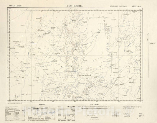 Historic 1909 Map - Sudan 1:250,000 - UMM Suneita Sheet 54-D 1958 - Anglo-Egyptian Sudan
