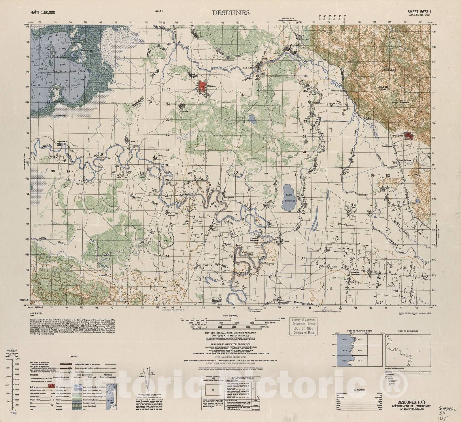 Historic 1948 Map - Haiti 1:50,000. - Desdunes, Sheet 5673 I - 1 ed.