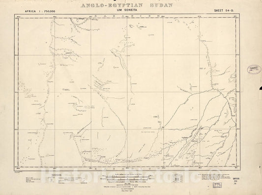 Historic 1909 Map - Sudan 1:250,000 - Um Soneita Sheet 54-D Dec 1919 - Anglo-Egyptian Sudan