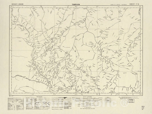 Historic 1909 Map - Sudan 1:250,000 - Tambura Sheet 77-K Mar 1932 - Anglo-Egyptian Sudan