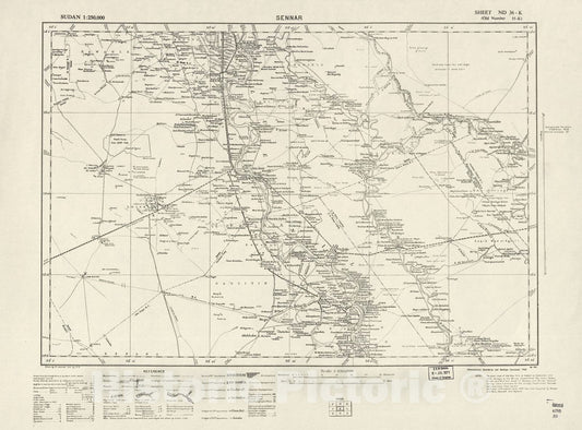 Historic 1909 Map - Sudan 1:250,000 - Sennar Sheet ND-36-K (Old Number 55-K; No Month) 1965 - Anglo-Egyptian Sudan