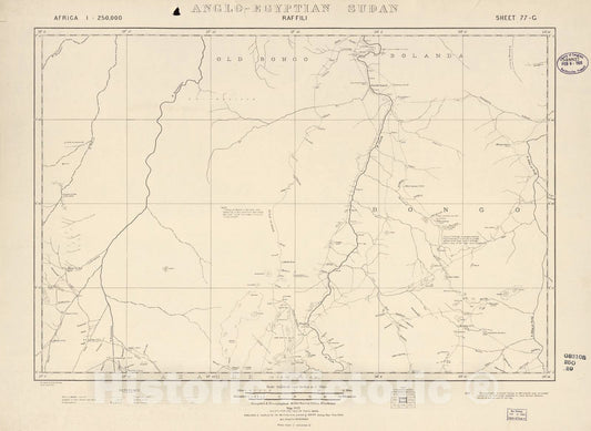 Historic 1909 Map - Sudan 1:250,000 - Raffili Sheet 77-G May 1921 - Anglo-Egyptian Sudan