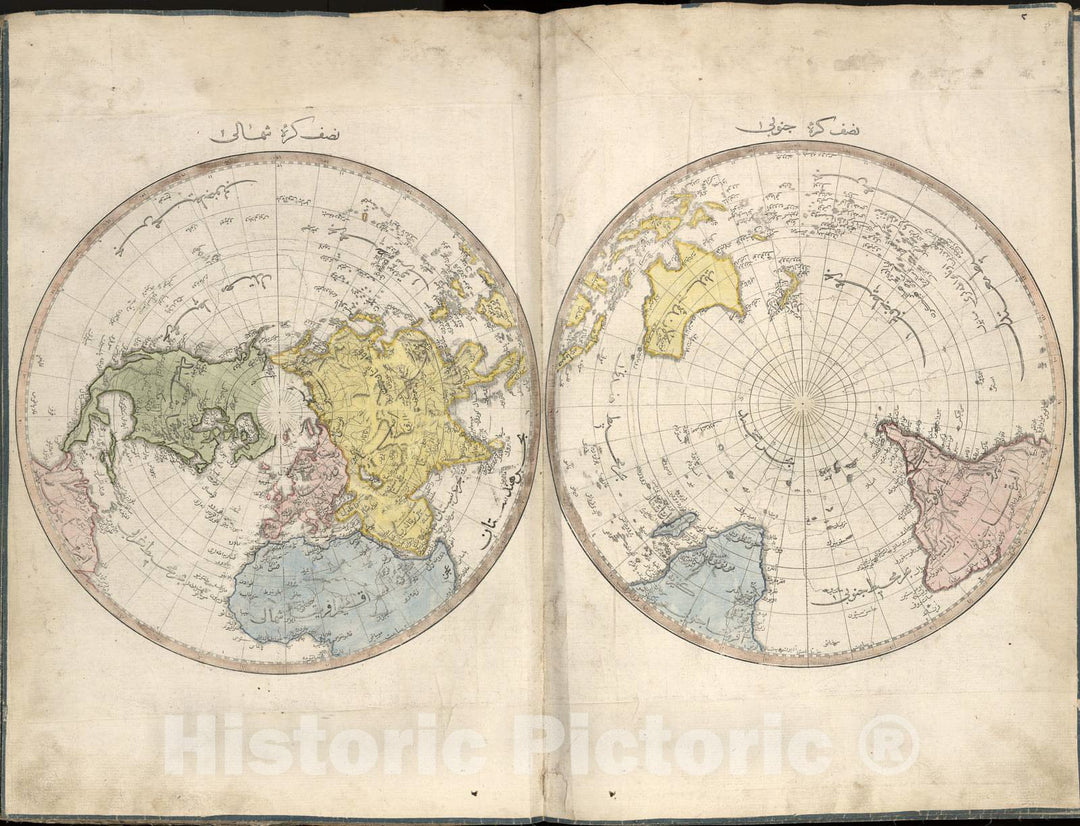 Historic 1803 Map - Cedid Atlas tercÃÂ¼MESI - Polar Views of The World