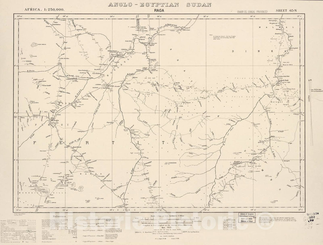 Historic 1909 Map - Sudan 1:250,000 - Raga Sheet 65-N Nov 1933 - Anglo-Egyptian Sudan