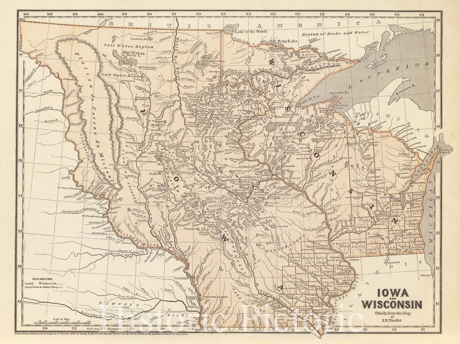 Historic 1842 Map - Morse's North American Atlas. - Iowa and Wisconsin - Morse's cerographic maps
