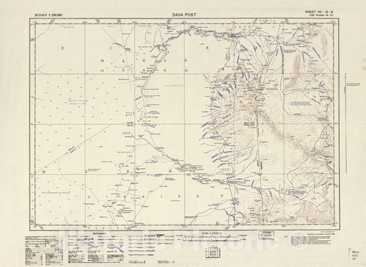 Historic 1909 Map - Sudan 1:250,000 - Daga Post Sheet NC-36-K (Old Number 66-K; No Month) 1967 - Anglo-Egyptian Sudan