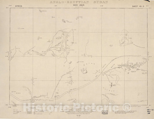 Historic 1909 Map - Sudan 1:250,000 - Wadi Amur Sheet 45-D Jul 1908 - Anglo-Egyptian Sudan
