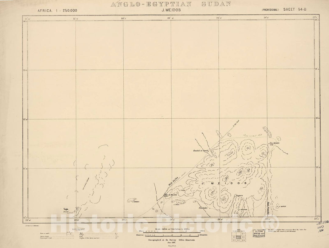 Historic 1909 Map - Sudan 1:250,000 - J. Meidob Sheet 54-B Jan 1916 - Anglo-Egyptian Sudan