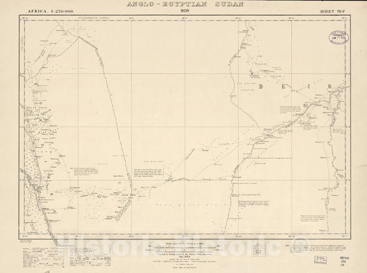Historic 1909 Map - Sudan 1:250,000 - BOR Sheet 78-F Nov 1924 - Anglo-Egyptian Sudan