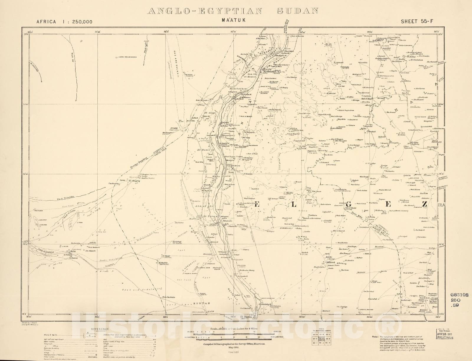 Historic 1909 Map - Sudan 1:250,000 - Ma'atuk Sheet 55-F May 1914 - Anglo-Egyptian Sudan