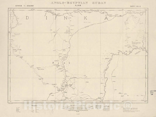 Historic 1909 Map - Sudan 1:250,000 - Ajak Sheet 65-O Sep 1916 - Anglo-Egyptian Sudan