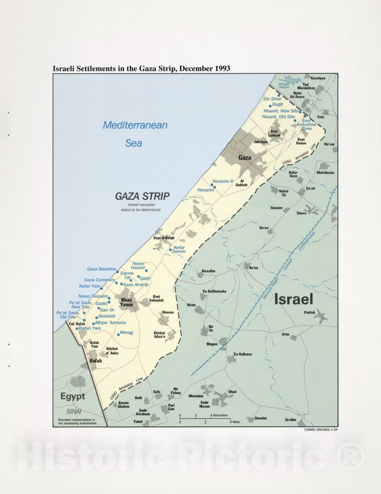 Historic 1994 Map - The Gaza Strip & West Bank : a map Folio - Israeli Settlements in The Gaza Strip, December 1993 - Gaza Strip and West Bank