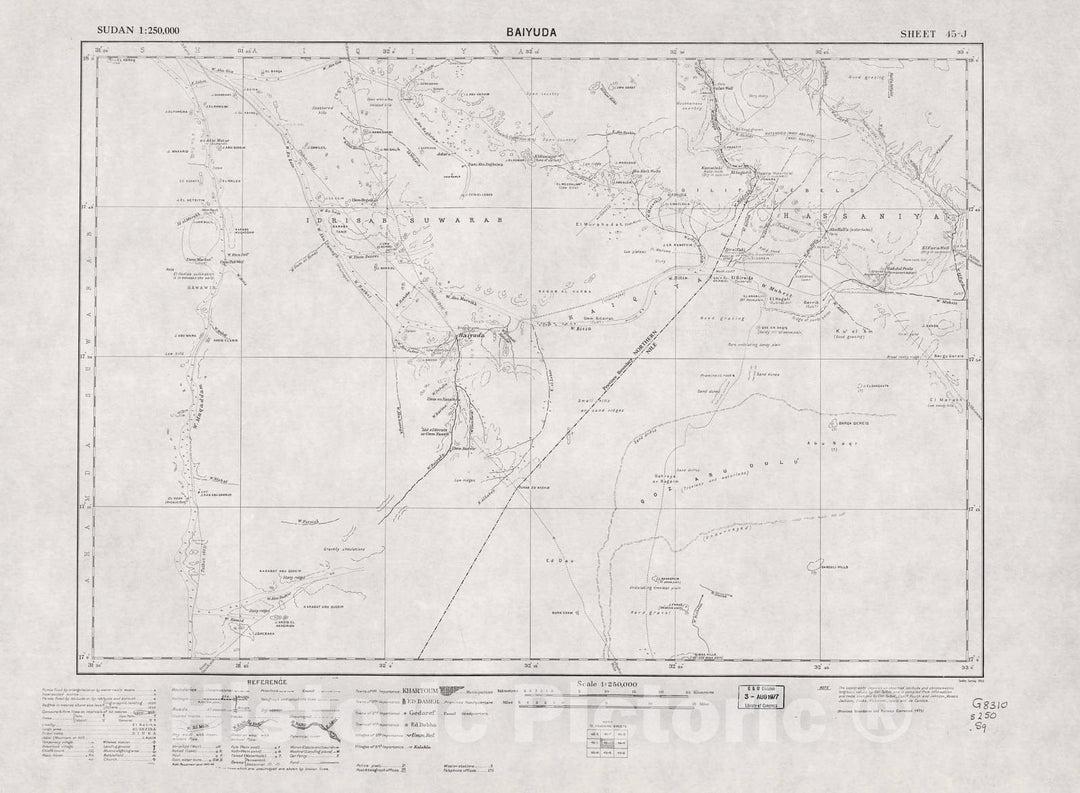 Historic 1909 Map - Sudan 1:250,000 - Baiyuda Sheet 45-J 1933 - Anglo-Egyptian Sudan