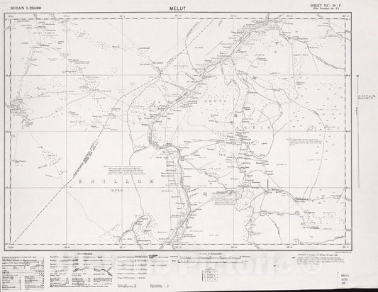 Historic 1909 Map - Sudan 1:250,000 - Melut Sheet NC-36-F (Old Number 66-F; No Month) 1968 - Anglo-Egyptian Sudan