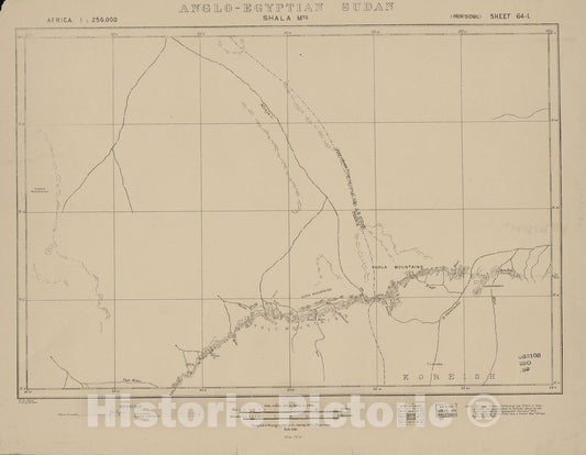 Historic 1909 Map - Sudan 1:250,000 - Shala MTS Sheet 64-L Feb 1916 - Anglo-Egyptian Sudan