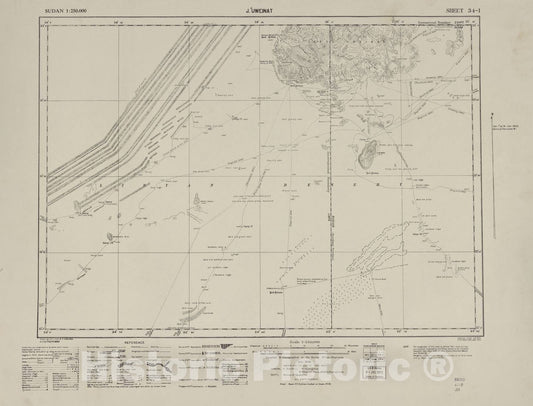 Historic 1909 Map - Sudan 1:250,000 - J.Uweinat Sheet 34-I Dec 1943 - Anglo-Egyptian Sudan