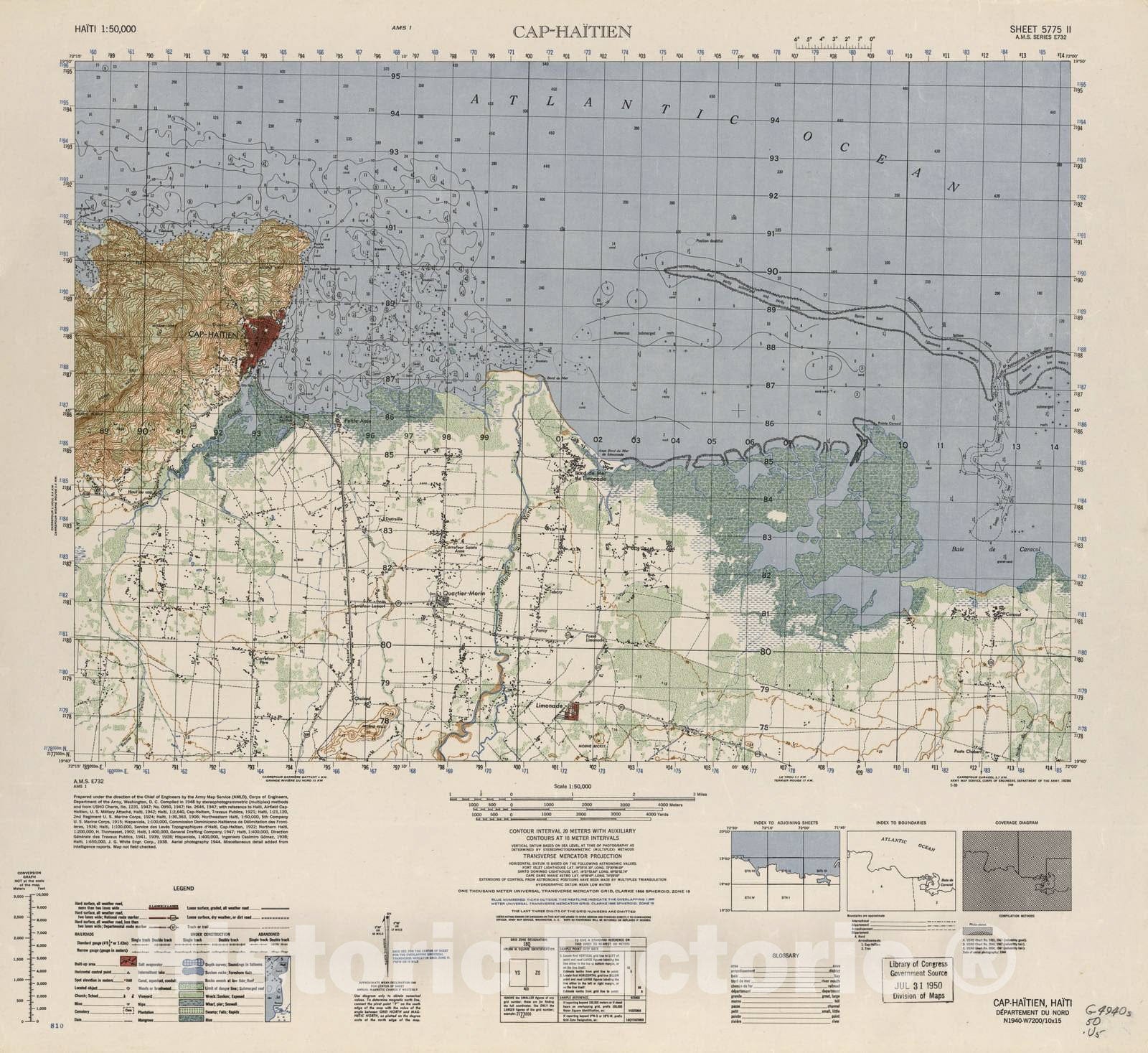 Historic 1948 Map - Haiti 1:50,000. - Cap-Haitien, Sheet 5775 II - 1 ed.