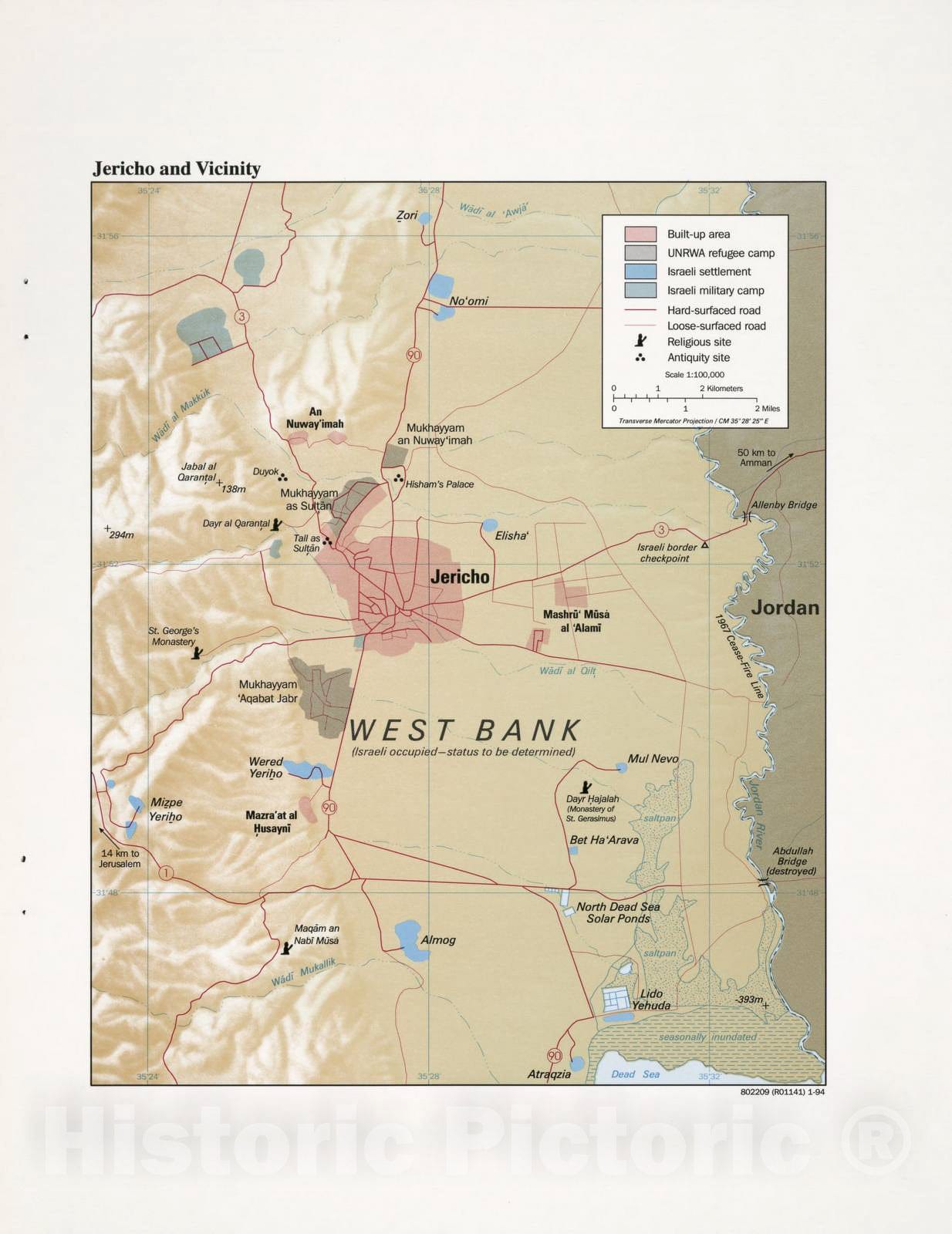 Historic 1994 Map - The Gaza Strip & West Bank : a map Folio - Jericho and Vicinity - Gaza Strip and West Bank