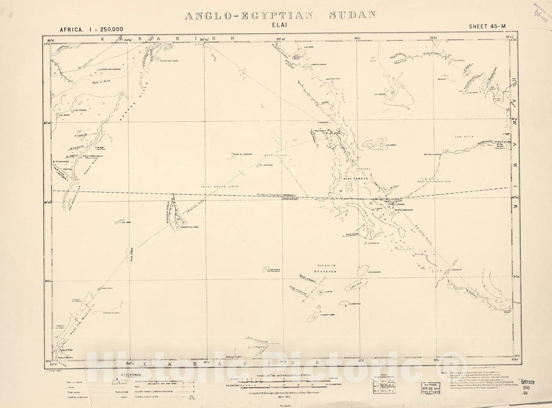 Historic 1909 Map - Sudan 1:250,000 - Elai Sheet 45-M Mar 1914 - Anglo-Egyptian Sudan
