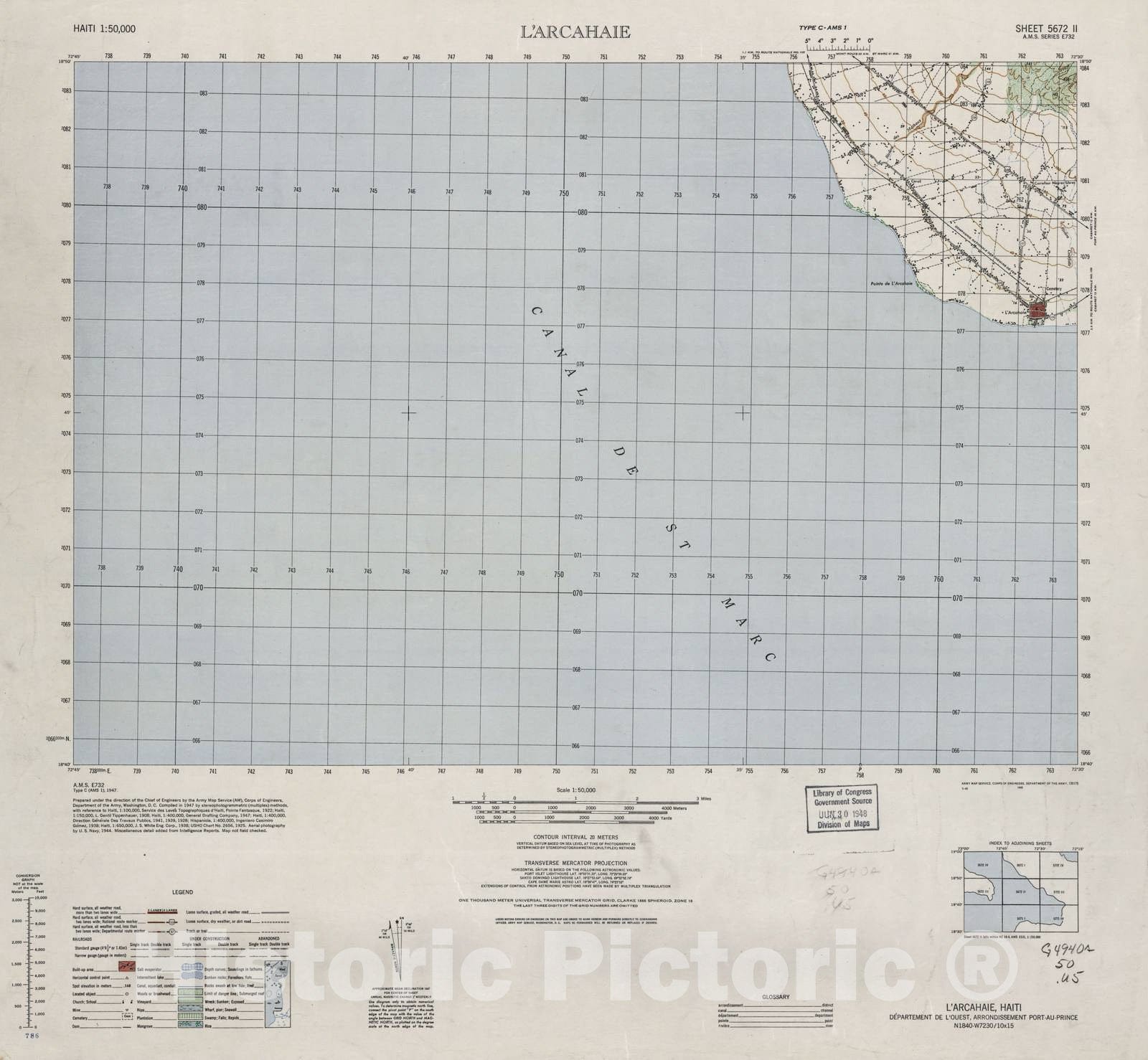 Historic 1948 Map - Haiti 1:50,000. - L'Arcahaie, Sheet 5672 II - 1 ed.