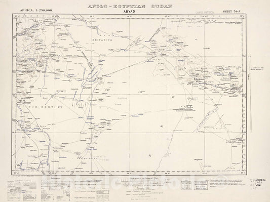 Historic 1909 Map - Sudan 1:250,000 - Abyad Sheet 54-J Dec 1940 - Anglo-Egyptian Sudan