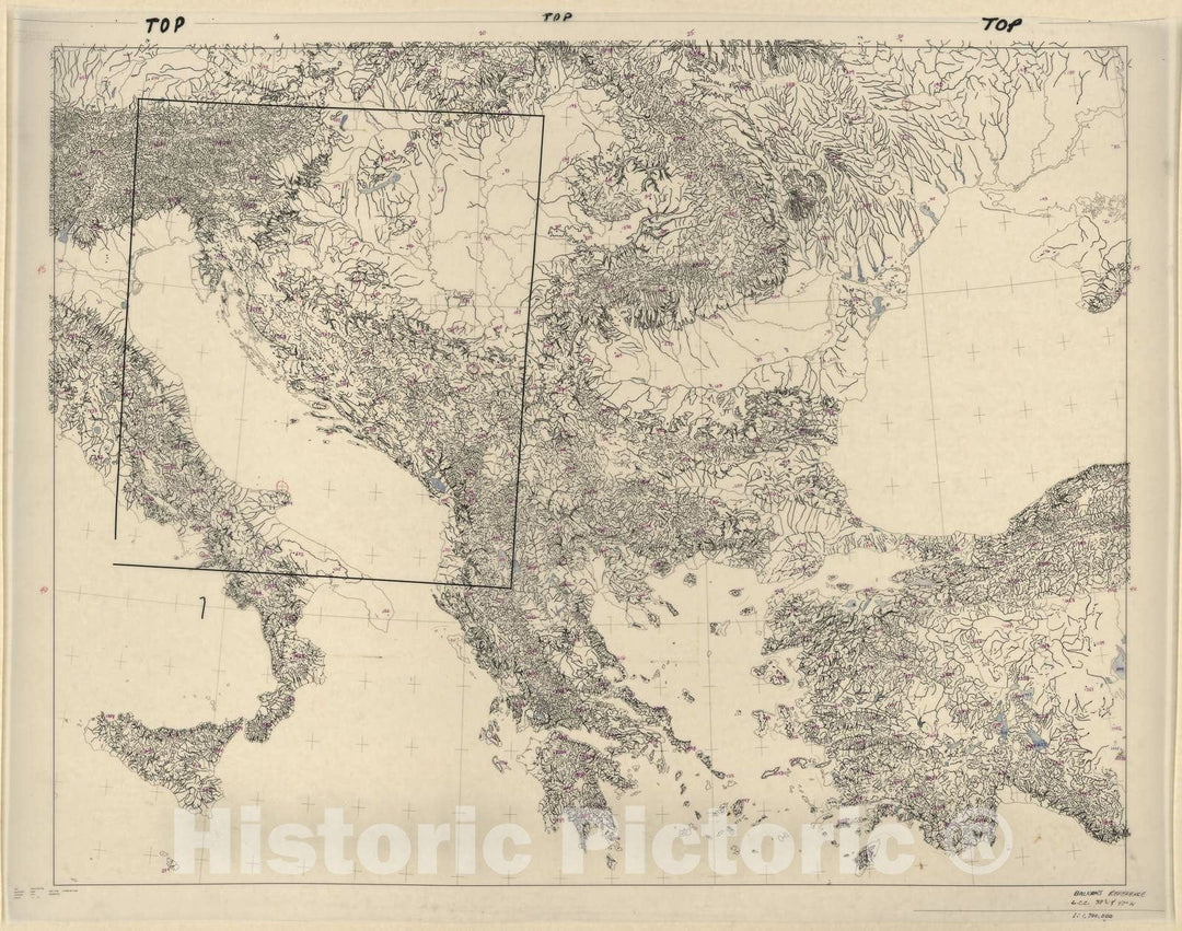 Historic Map - CIA Terrain Board Collection - Balkans Reference - Lowland Tint