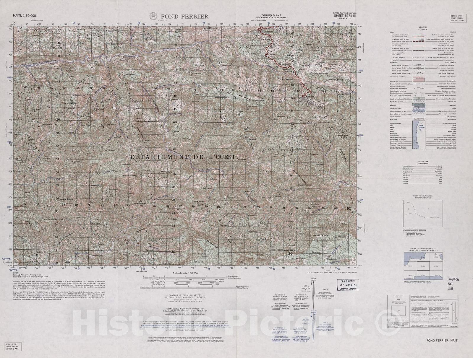 Historic 1948 Map - Haiti 1:50,000. - Fond Ferrier, Sheet 5771 III - 2 ed.