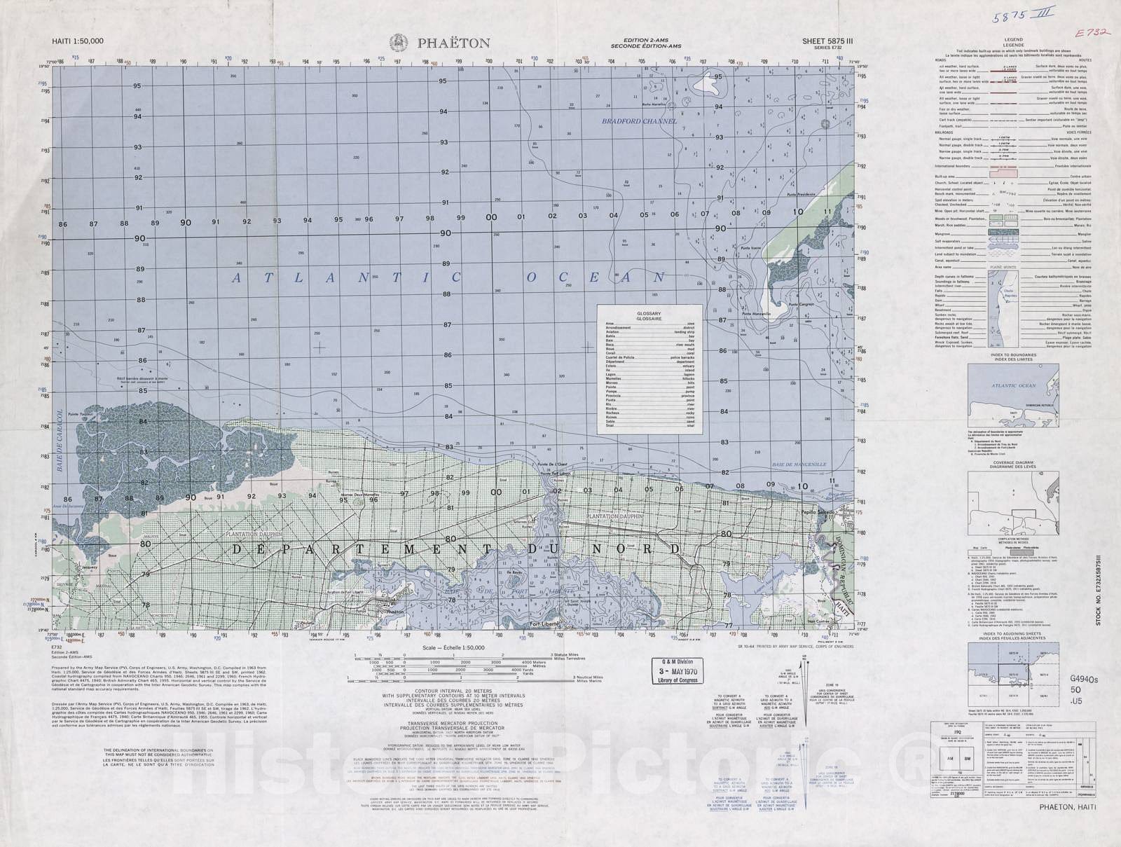 Historic 1948 Map - Haiti 1:50,000. - Phaeton, Sheet 5875 III - 2 ed.
