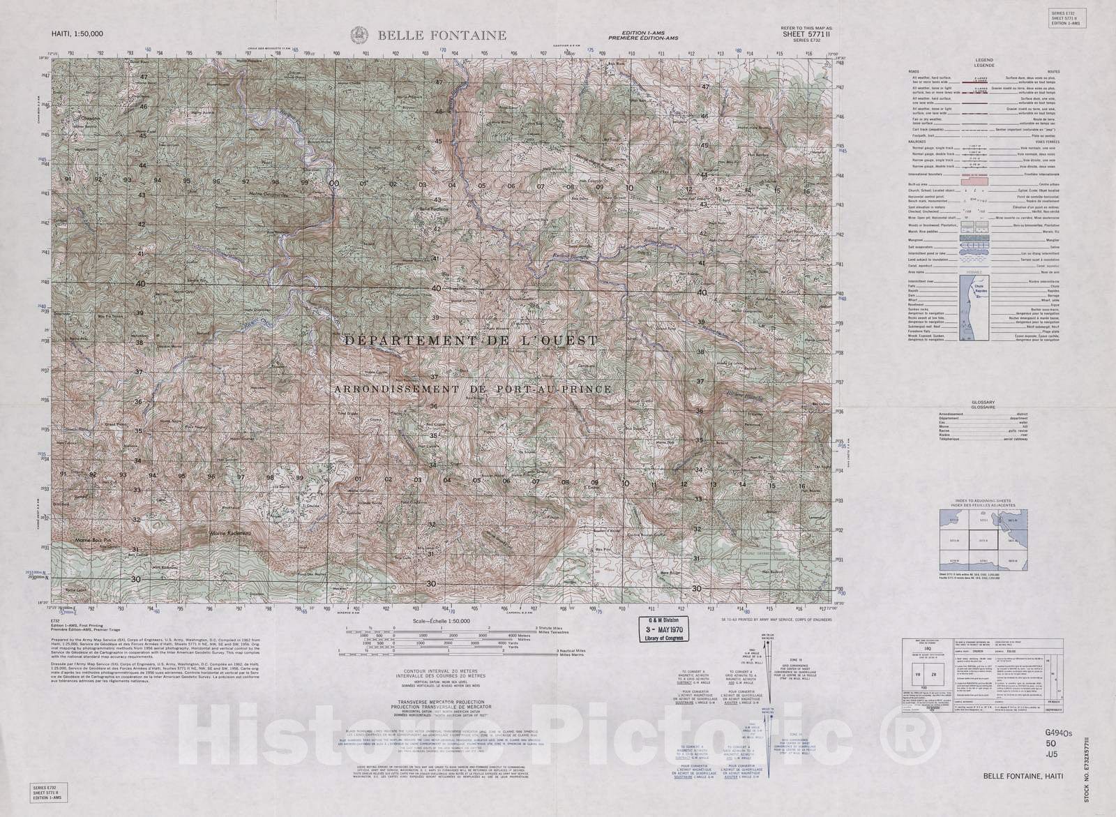 Historic 1948 Map - Haiti 1:50,000. - Belle Fontaine, Sheet 5771 II - 1 ed.