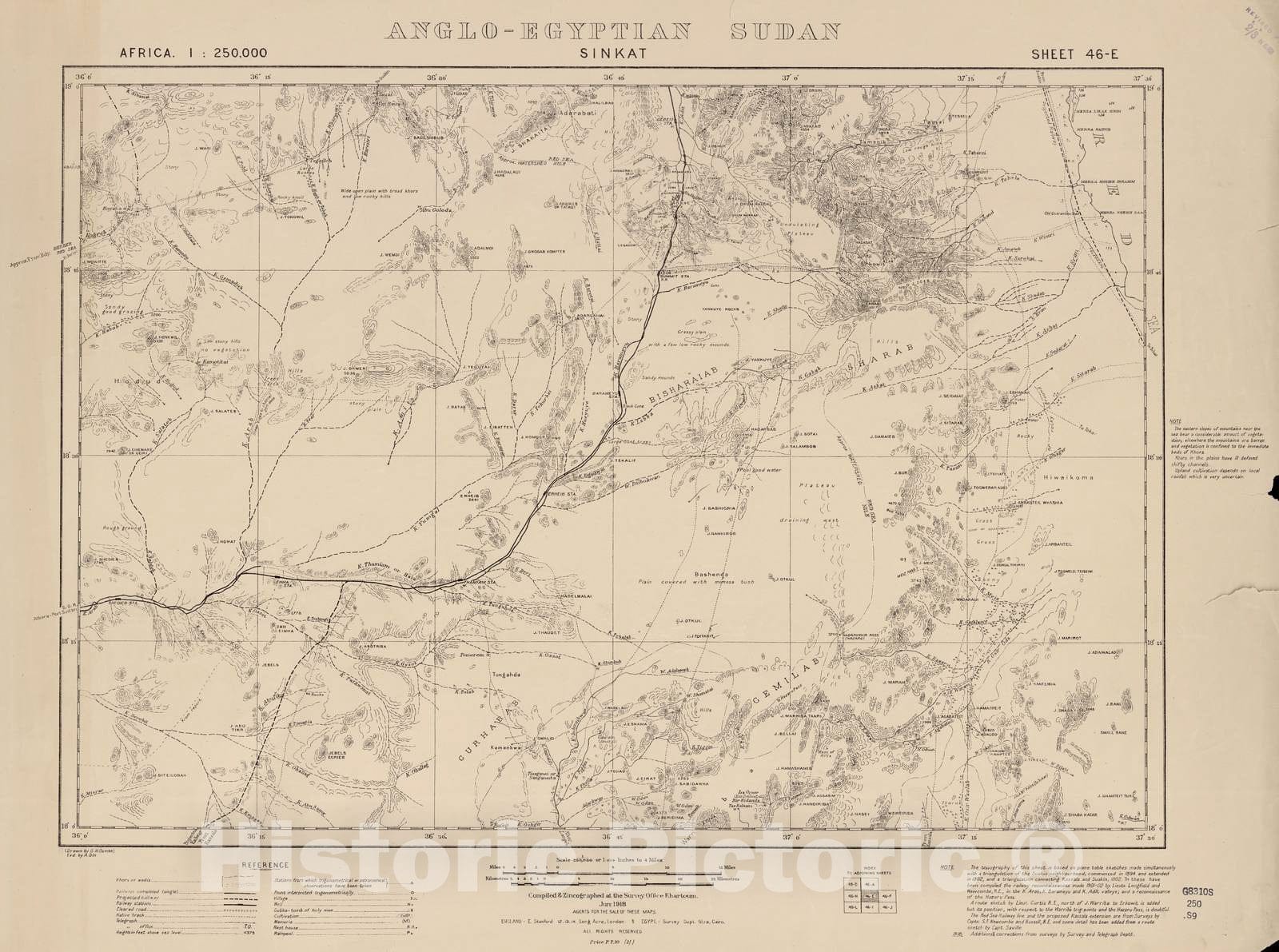 Historic 1909 Map - Sudan 1:250,000 - Sinkat Sheet 46-E Jun 1918 - Anglo-Egyptian Sudan