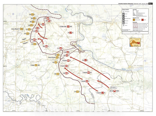 Historic 2002 Map - Balkan battlegrounds - Croatia: Eastern Slavonia, September 1991-January 1992