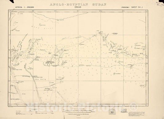 Historic 1909 Map - Sudan 1:250,000 - Ergud Sheet 54-J Jan 1916 - Anglo-Egyptian Sudan