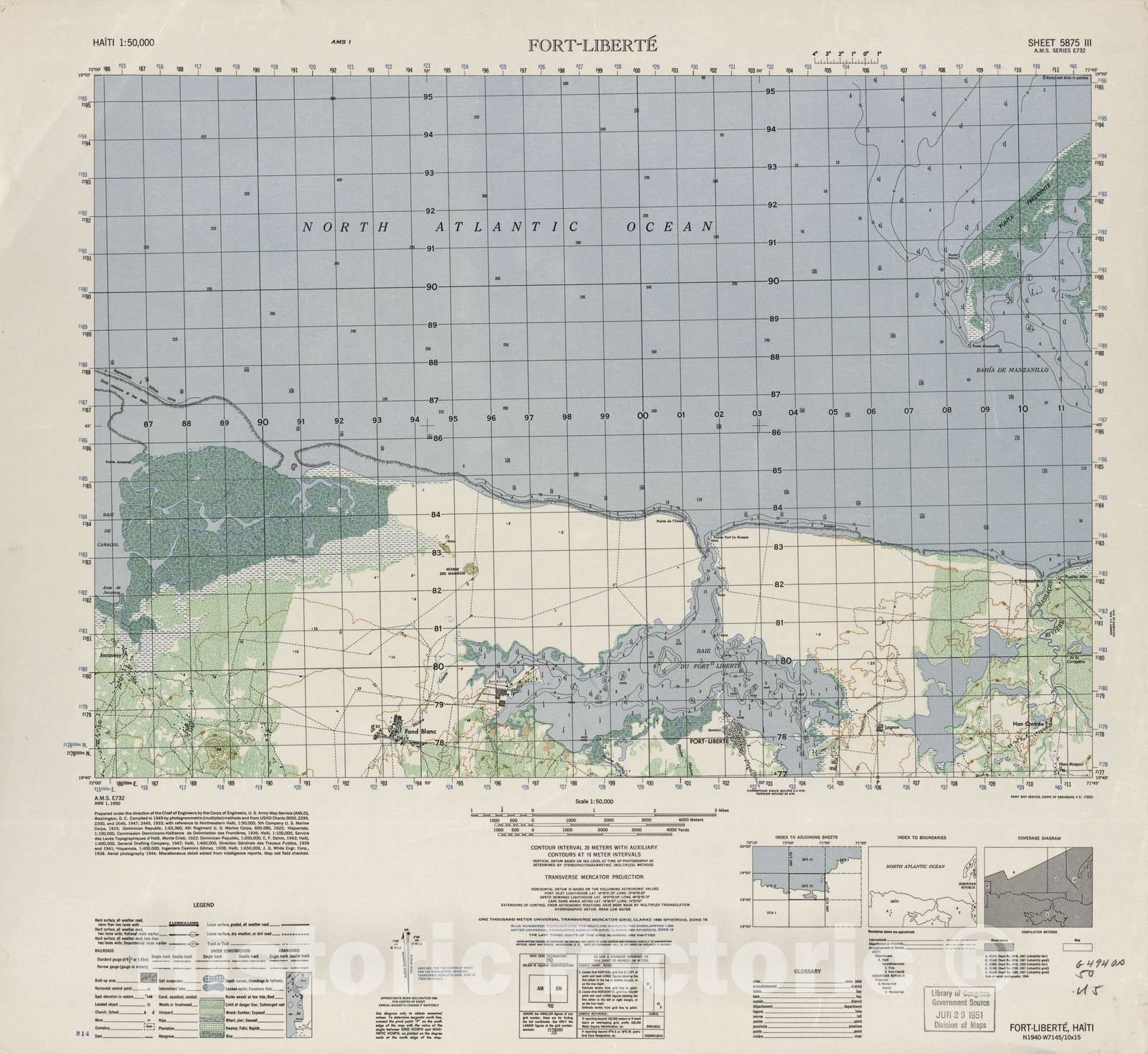 Historic 1948 Map - Haiti 1:50,000. - Fort-Liberte, Sheet 5875 III - 1 ed.