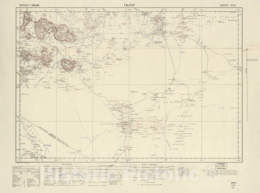 Historic 1909 Map - Sudan 1:250,000 - Talodi Sheet 66-E Oct 1937 - Anglo-Egyptian Sudan