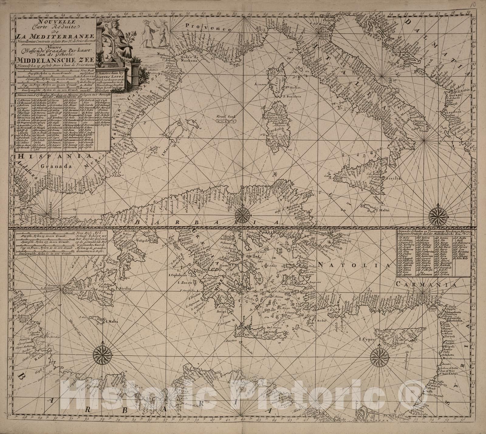 Historic 1705 Map - Zee-Atlas. - Nouvelle Carte reduite de la Mediterranee - Loots Atlas