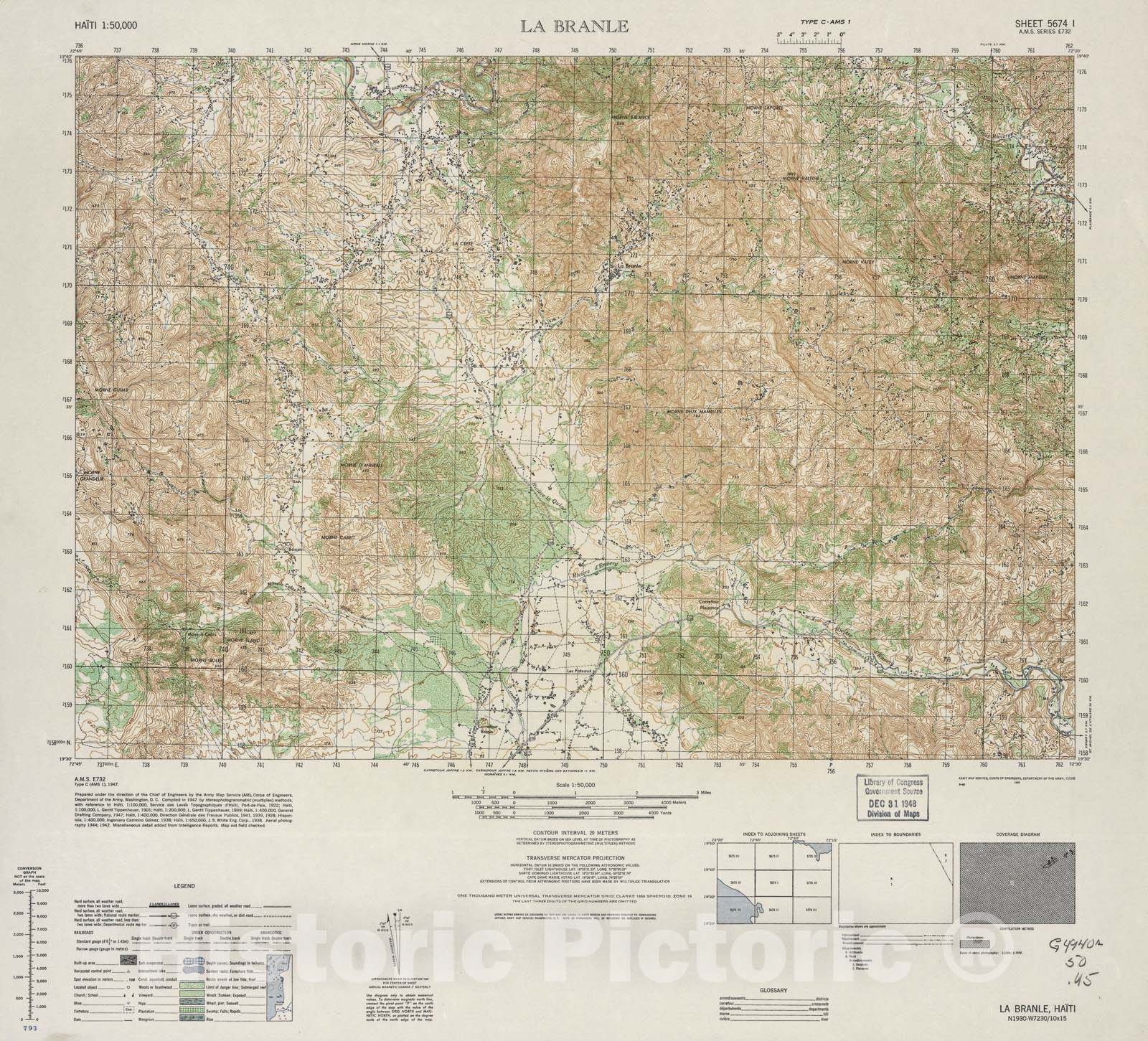 Historic 1948 Map - Haiti 1:50,000. - La Branle, Sheet 5674 I - 2 ed. 2