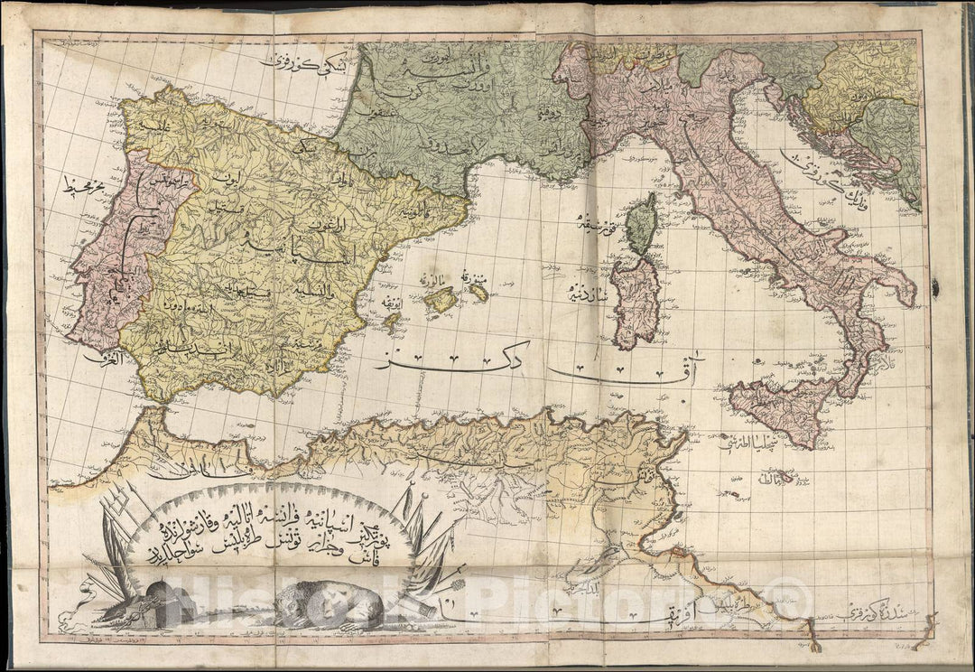 Historic 1803 Map - Cedid Atlas tercÃÂ¼MESI - Portugal to Italy