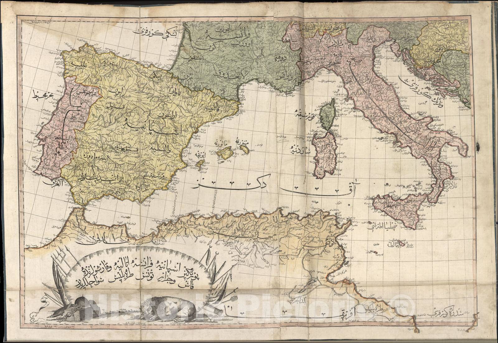 Historic 1803 Map - Cedid Atlas tercÃÂ¼MESI - Portugal to Italy