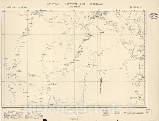 Historic 1909 Map - Sudan 1:250,000 - Lake Keilak Sheet 65-H Mar 1922 - Anglo-Egyptian Sudan