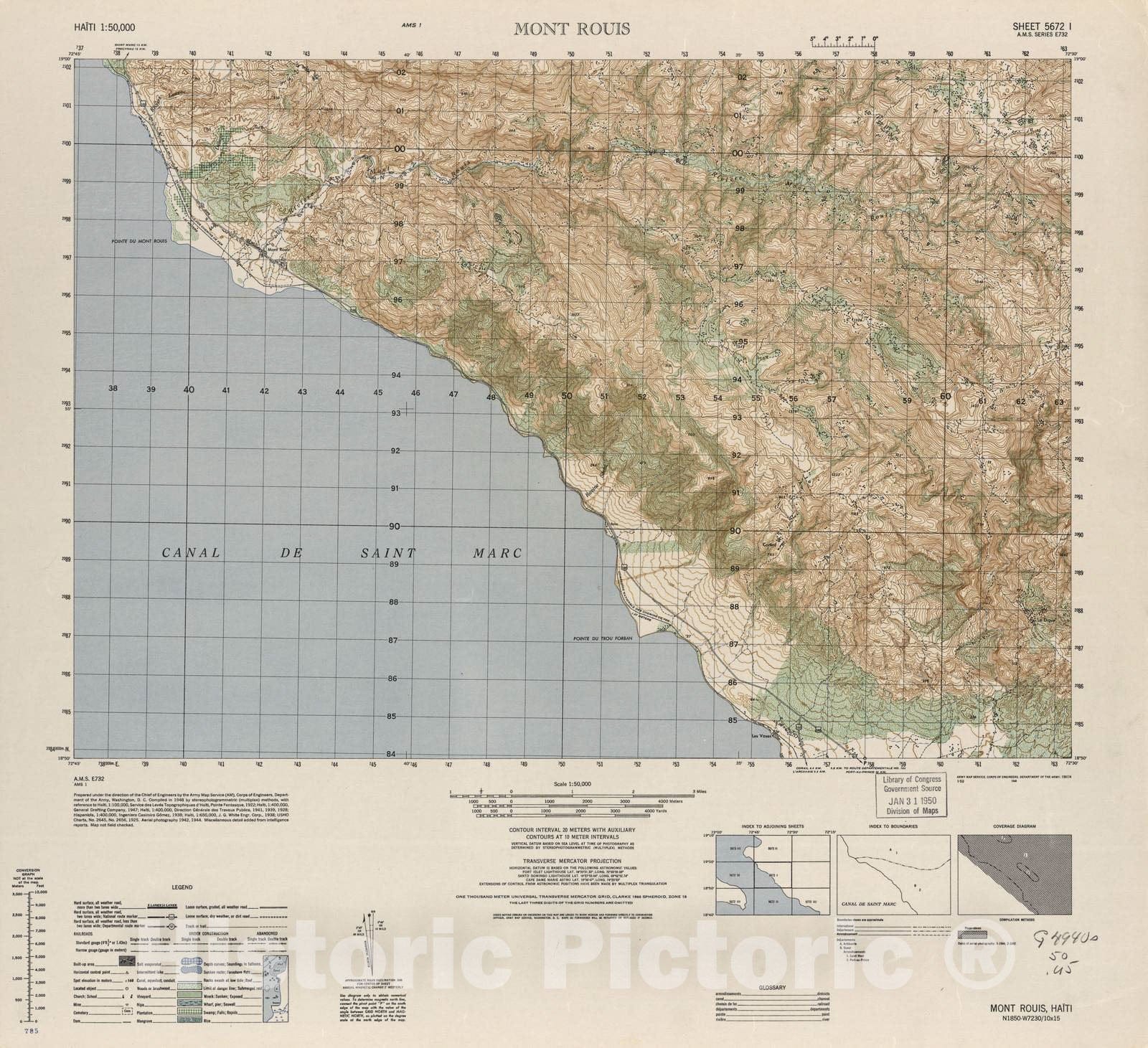 Historic 1948 Map - Haiti 1:50,000. - Mont Rouis, Sheet 5672 I - 1 ed.