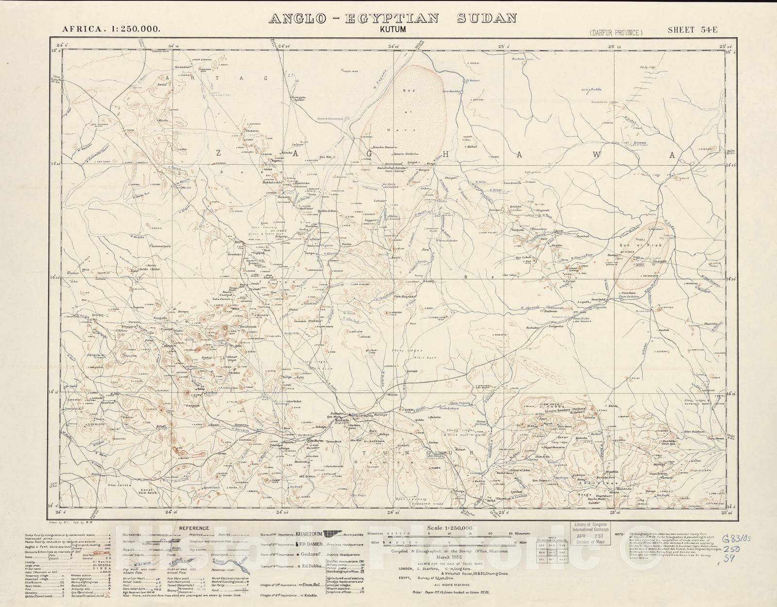 Historic 1909 Map - Sudan 1:250,000 - Kutum Sheet 54-E Mar 1952 - Anglo-Egyptian Sudan