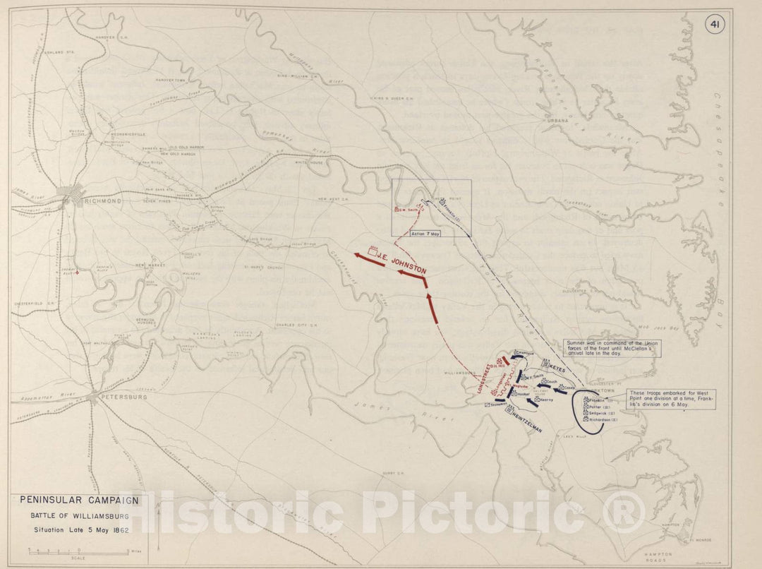 Historic 1962 Map - The West Point Atlas of The Civil War - Peninsular Campaign - Battle of Fair Oaks (Seven Pines),May 31,1862