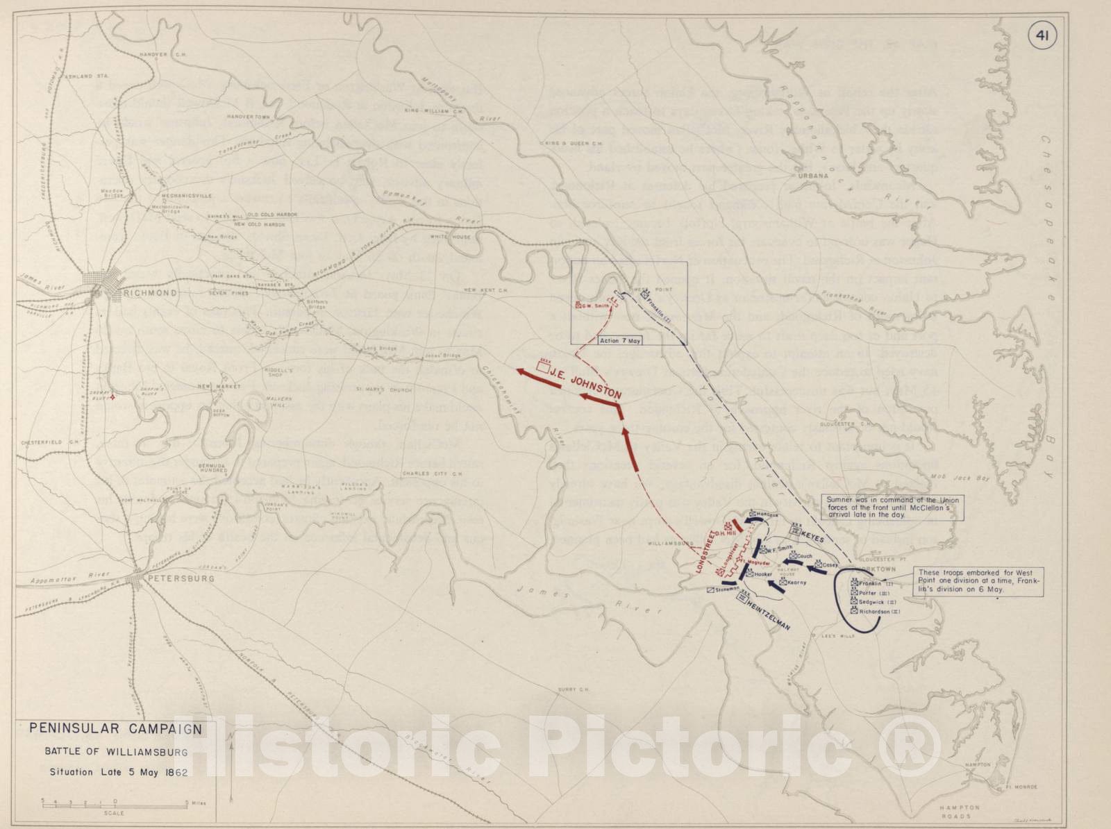 Historic 1962 Map - The West Point Atlas of The Civil War - Peninsular Campaign - Battle of Fair Oaks (Seven Pines),May 31,1862
