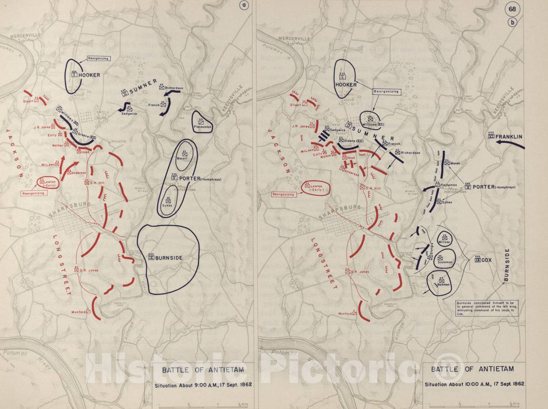 Historic 1962 Map - The West Point Atlas of The Civil War - Antietam Campaign, Battle of Antietam, Sept. 1862 3