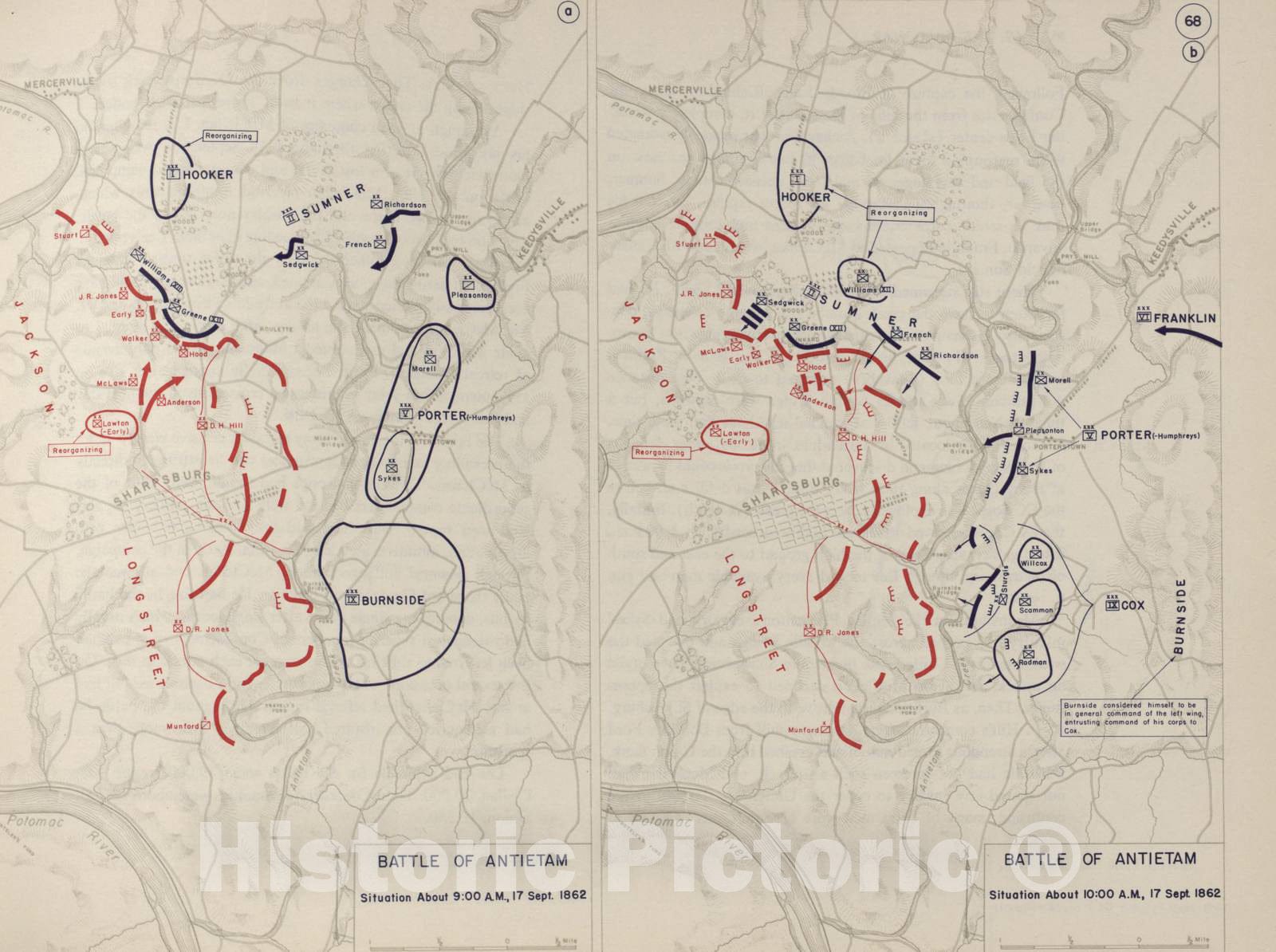 Historic 1962 Map - The West Point Atlas of The Civil War - Antietam Campaign, Battle of Antietam, Sept. 1862 3
