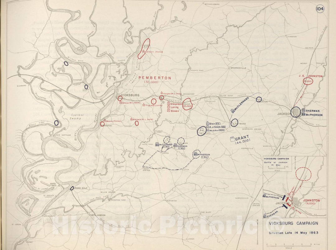Historic 1962 Map - The West Point Atlas of The Civil War - Vicksburg Campaign, June and Sept. 1862