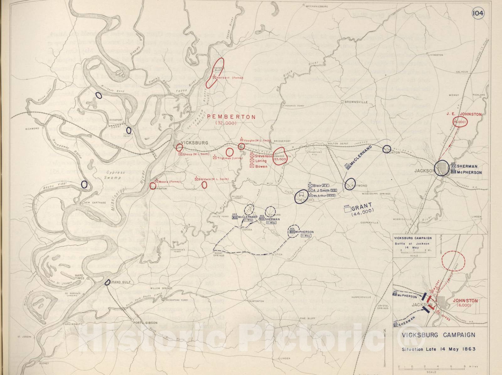 Historic 1962 Map - The West Point Atlas of The Civil War - Vicksburg Campaign, June and Sept. 1862