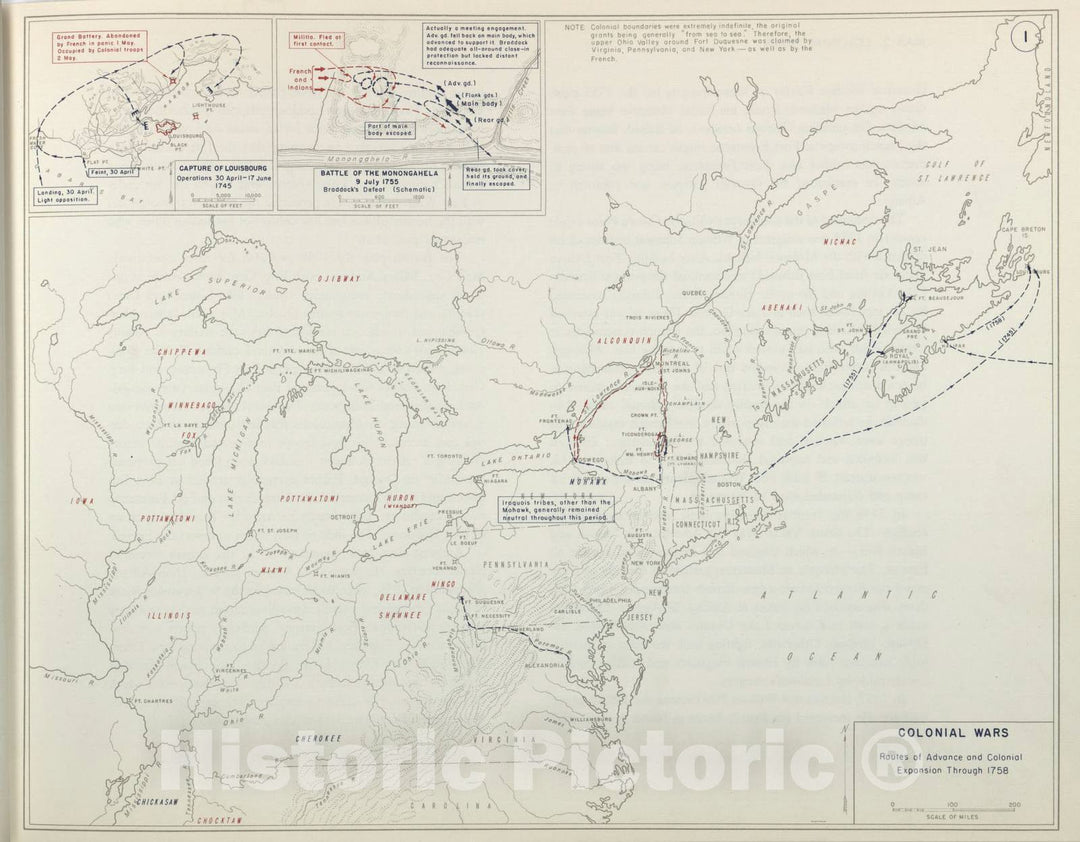 Historic 1959 Map - The West Point Atlas of American Wars - Colonial Wars - Canada, 1759-1760